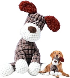 Indestructible plush squeaky dog toy in brown - durable and gentle for aggressive
